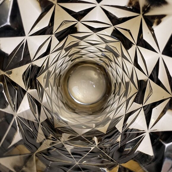 Vintage 1960s French Massive Geometrical Brutalist Smokey Gray Pressed Glass - Picture 4 of 11